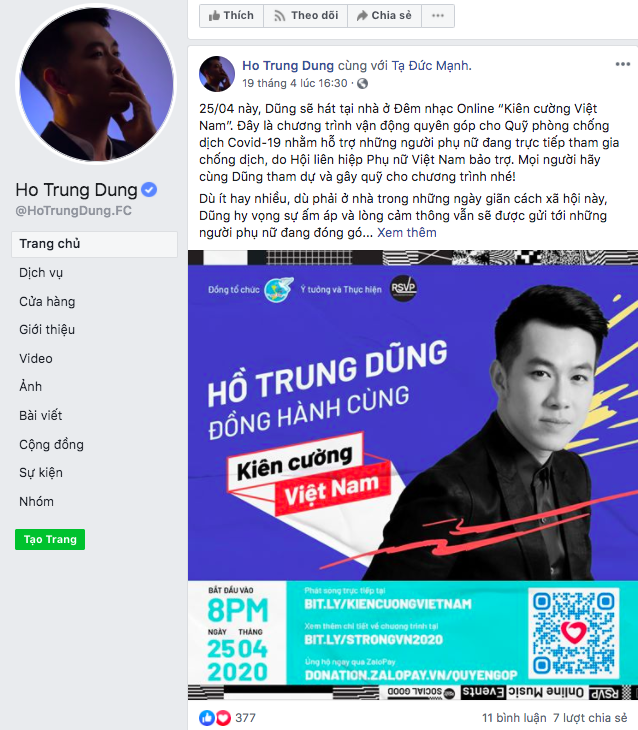 Gần 20 nghệ sĩ, ca sĩ hàng đầu Việt Nam tham gia đêm nhạc trực tuyến “Kiên Cường Việt Nam”