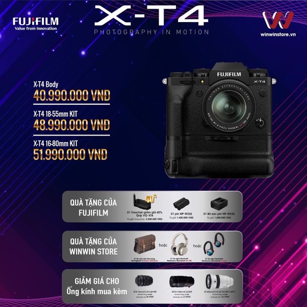 Đặt hàng trước Fujifilm X-T4 tại WinWin Store tặng quà lên đến 28,200,000 VND, nhận hàng vào tháng 5