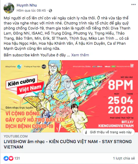 Gần 20 nghệ sĩ, ca sĩ hàng đầu Việt Nam tham gia đêm nhạc trực tuyến “Kiên Cường Việt Nam”