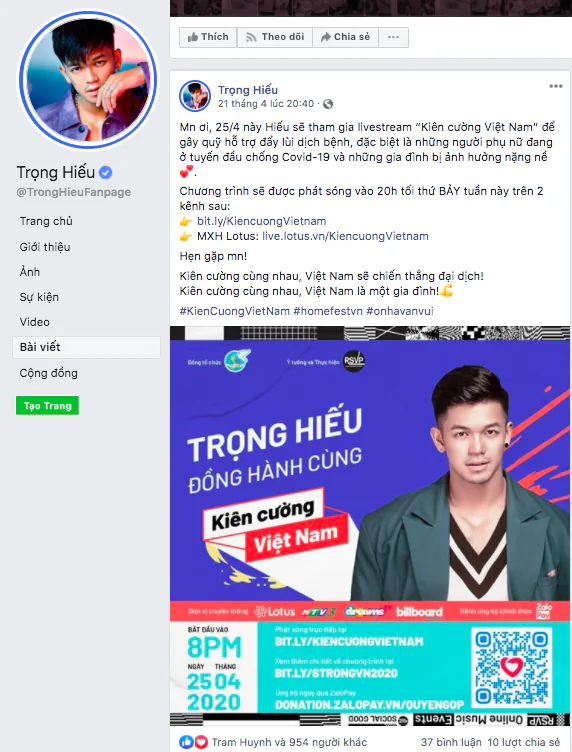 Gần 20 nghệ sĩ, ca sĩ hàng đầu Việt Nam tham gia đêm nhạc trực tuyến “Kiên Cường Việt Nam”