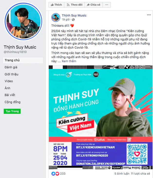 Gần 20 nghệ sĩ, ca sĩ hàng đầu Việt Nam tham gia đêm nhạc trực tuyến “Kiên Cường Việt Nam”