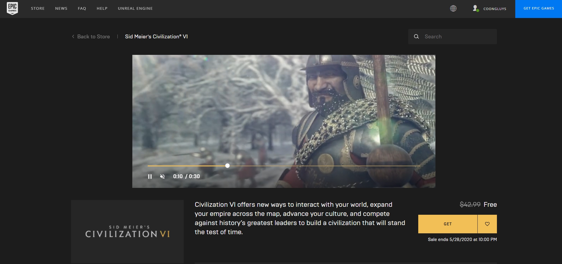Epic tặng miễn phí game khủng Civilization VI sau GTA V