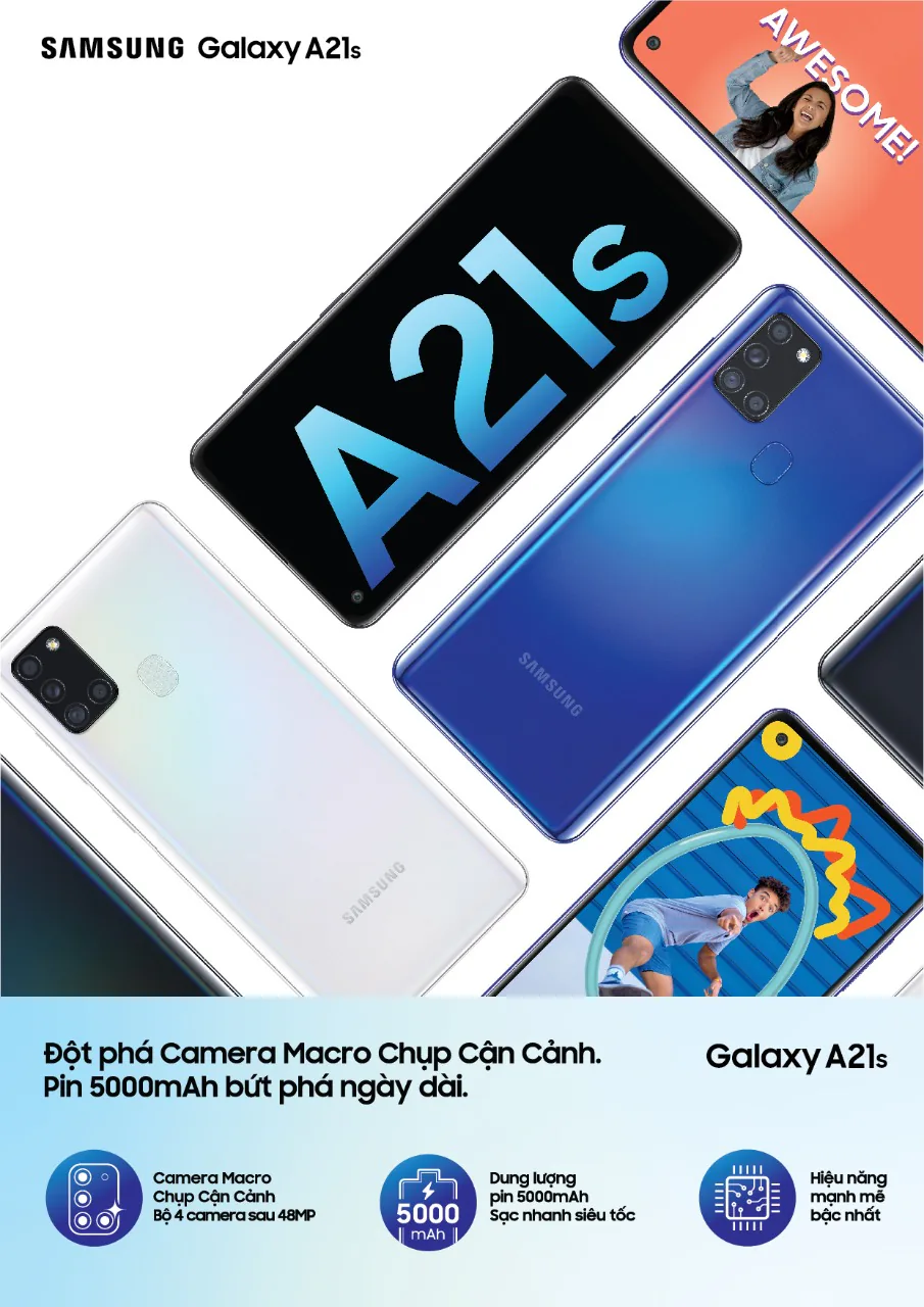 Samsung giới thiệu Galaxy A21s tại Việt Nam, 4 camera sau, pin khủng, giá từ 4,690,000 VND
