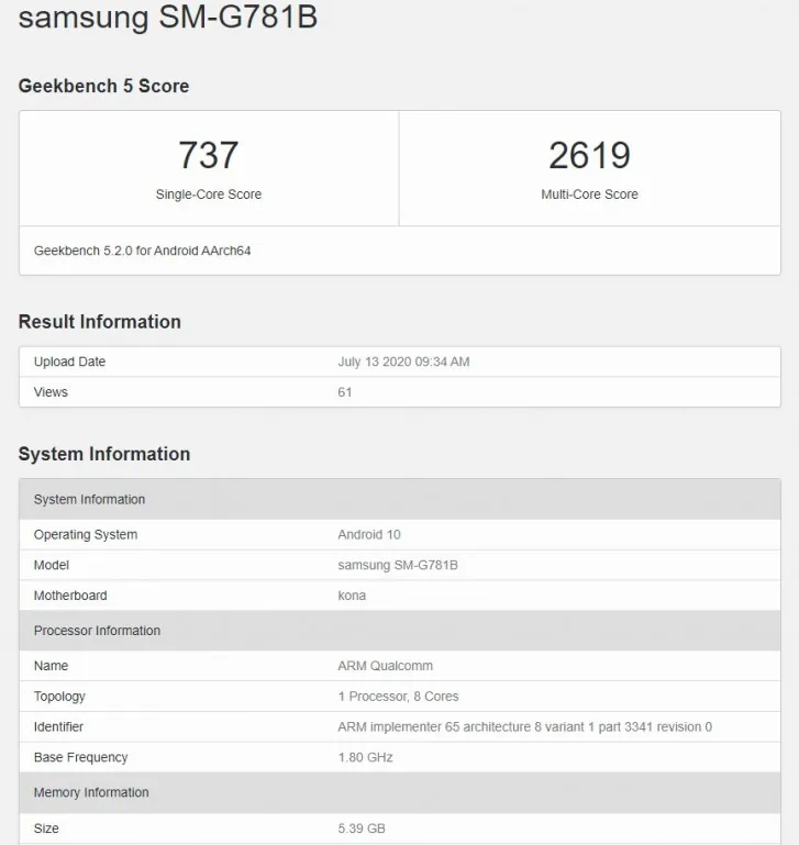 Xuất hiện điểm Geekbench của Samsung Galaxy S20 Lite với chip Snapdragon 865