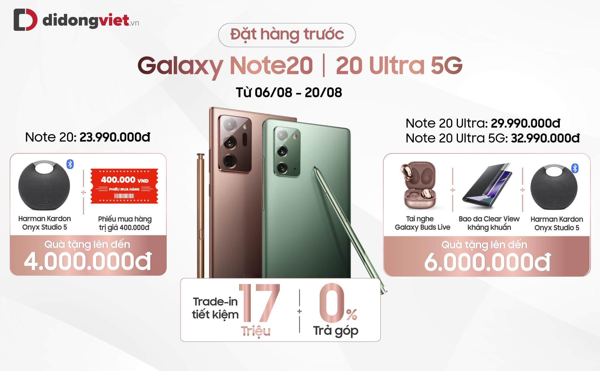 Galaxy Note20 chính thức ra mắt, đặt hàng ngay hôm nay nhận bộ quà 6 triệu tại Di Động Việt
