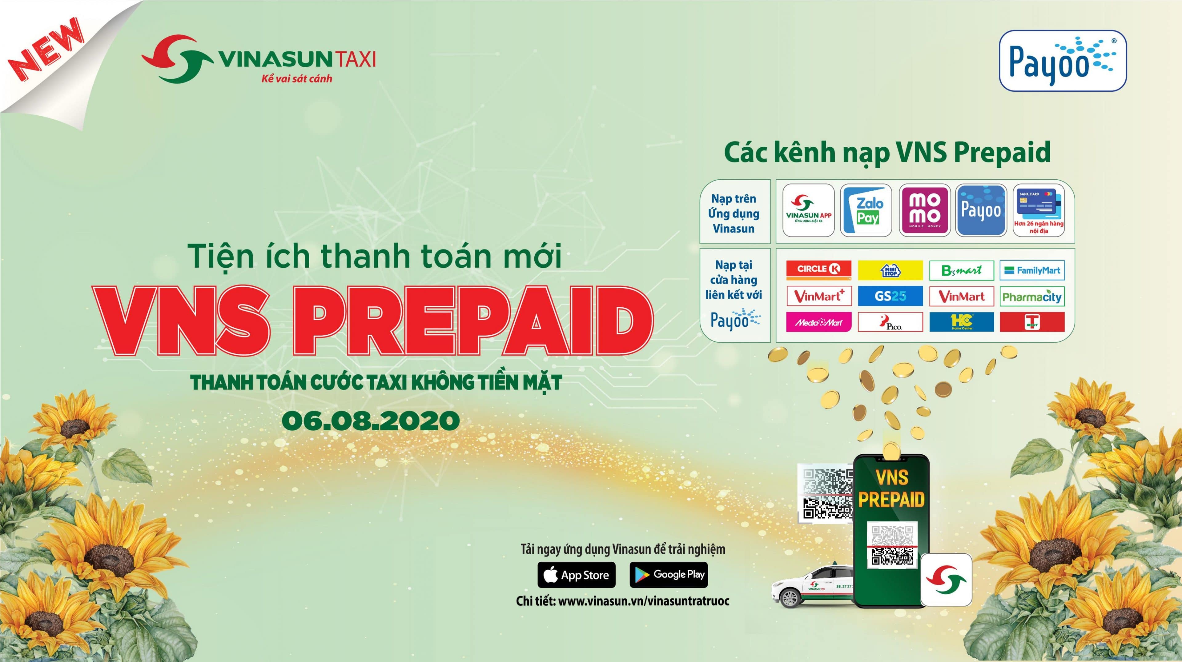 Thanh toán cước taxi không tiền mặt với VNS Prepaid - Vinasun trả trước