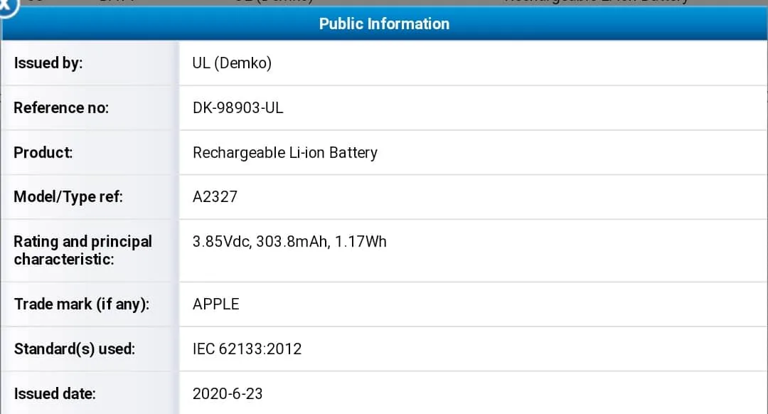 Một viên pin của Apple vừa được được chứng nhận tại Hàn Quốc, rất có thể là pin Apple Watch Series 6