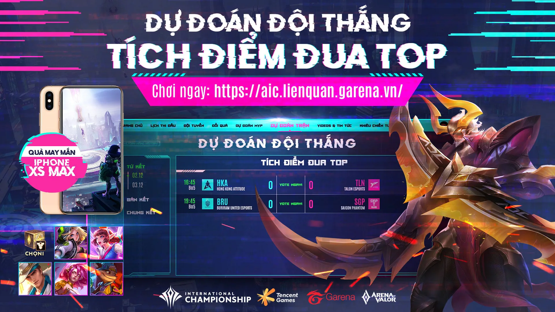 [Liên Quân Mobile] Lịch thi đấu vòng Tứ Kết AIC 2020: Khu vực AOG góp mặt đủ cả 3 đại diện, Giải 1vs1 chính thức khởi tranh