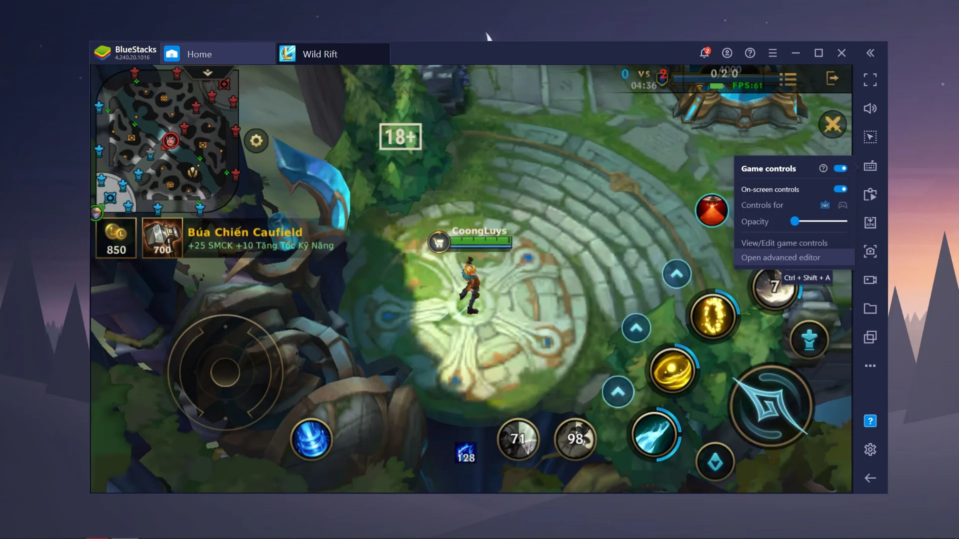 Cách thiết lập bàn phím chơi game Tốc Chiến trên BlueStacks