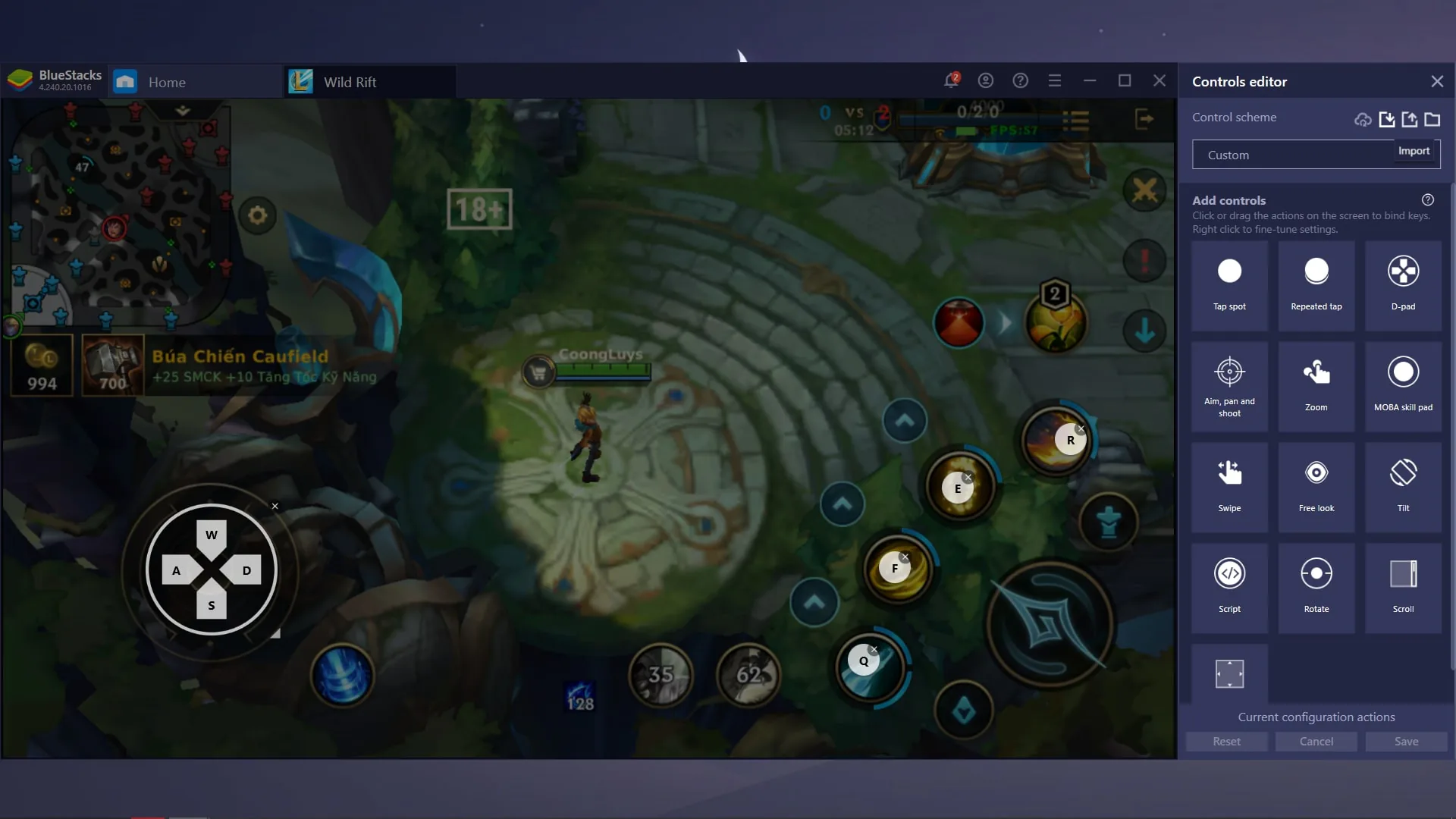 Cách thiết lập bàn phím chơi game Tốc Chiến trên BlueStacks