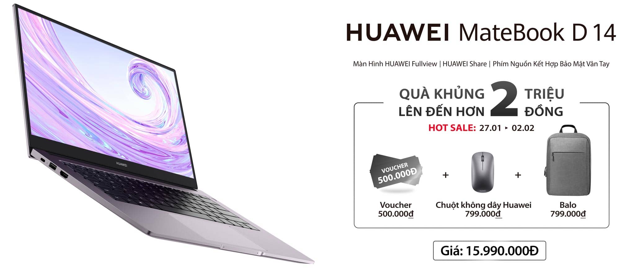 Huawei ra mắt laptop HUAWEI MateBook D 14 tại Việt Nam giá 15,990,000 VND