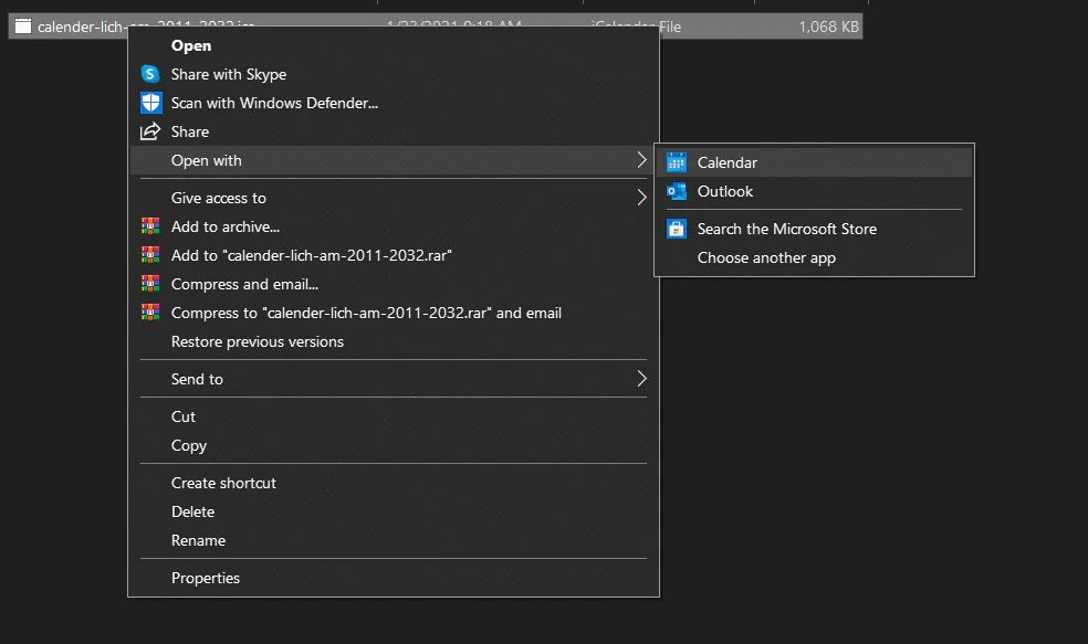 lịch âm dương trên Windows 10