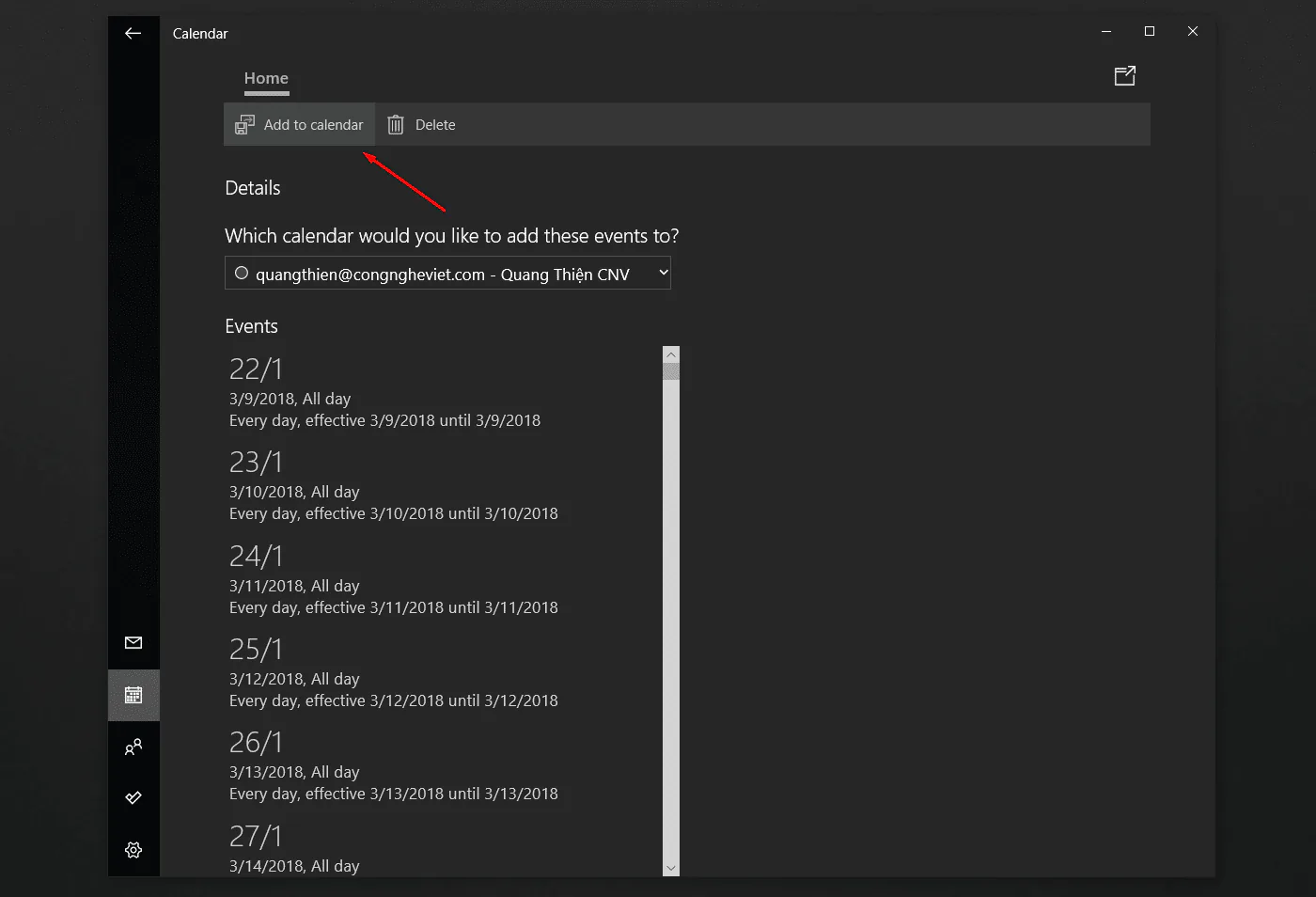 lịch âm dương trên Windows 10