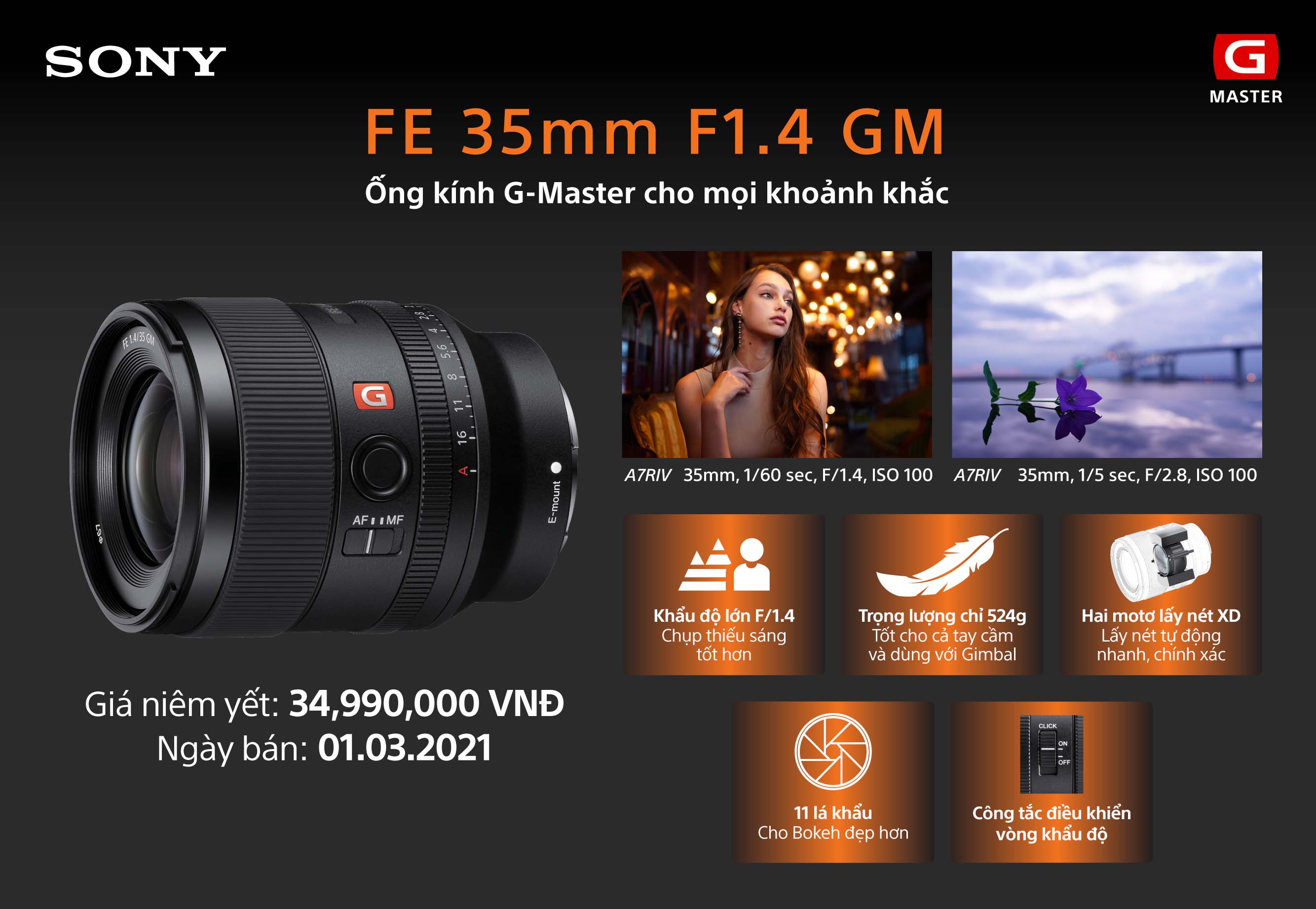 Sony ra mắt ống kính Full-Frame FE 35mm F1.4 GM tại Việt Nam: Chất lượng hình ảnh vượt trội trong một thiết kế nhỏ gọn