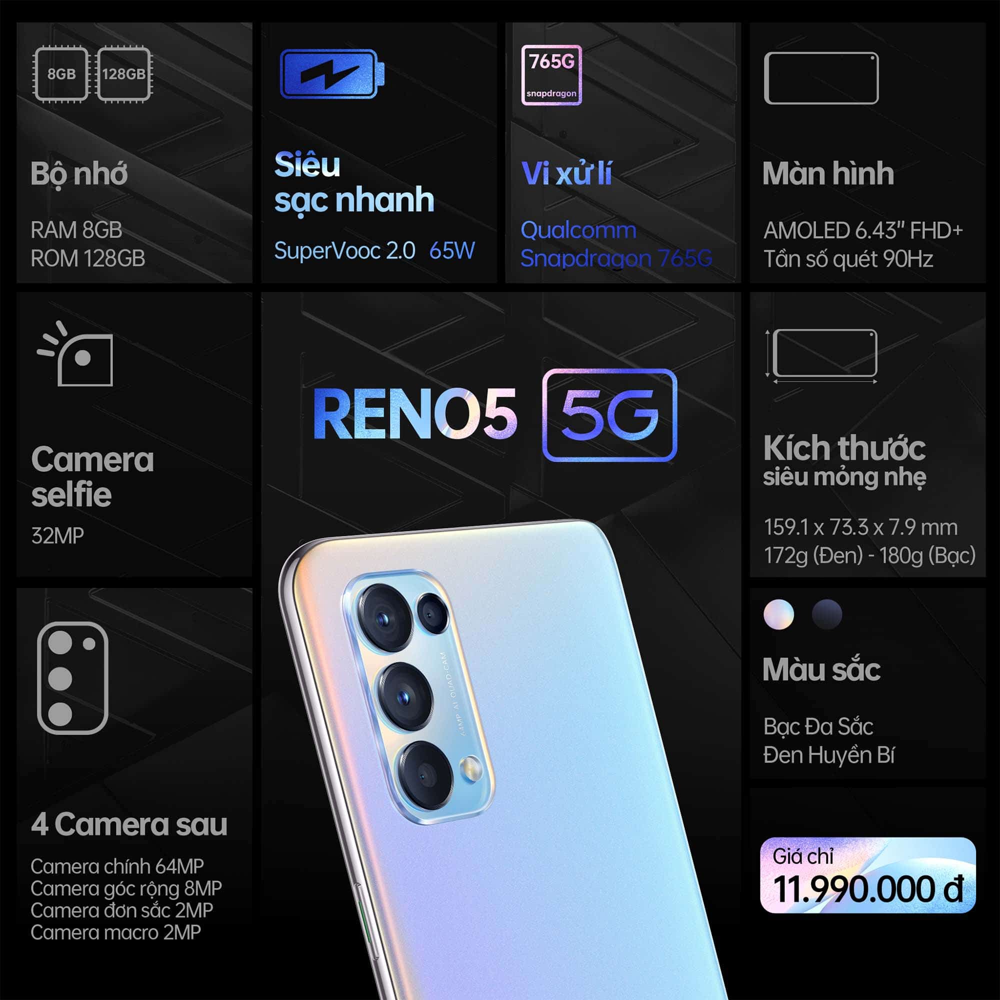 OPPO Reno5 5G chính thức ra mắt tại thị trường Việt Nam giá 11,990,000 VNĐ