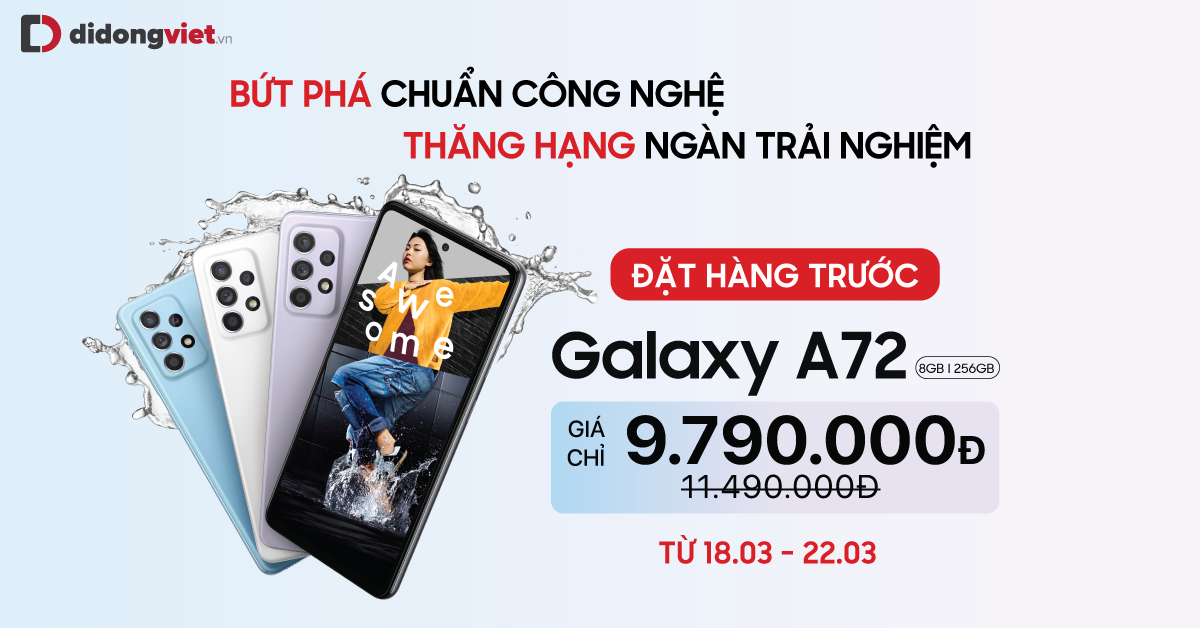 Đặt trước Galaxy A52, A72 tại Di Động Việt ngay hôm nay với mức giá ưu đãi chỉ từ 7.9 triệu