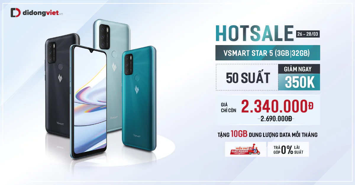 Di Động Việt mở bán Vsmart Star 5 giá 2.34 triệu, tặng thêm 10GB DATA 1 tháng, sử dụng trong 18 tháng