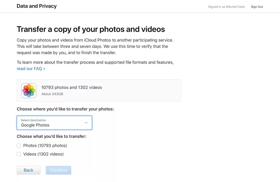Apple cho phép truyền tải ảnh từ iCloud Photo Library đến Google Photos.