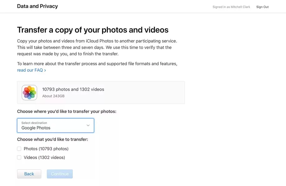 Apple cho phép truyền tải ảnh từ iCloud Photo Library đến Google Photos.