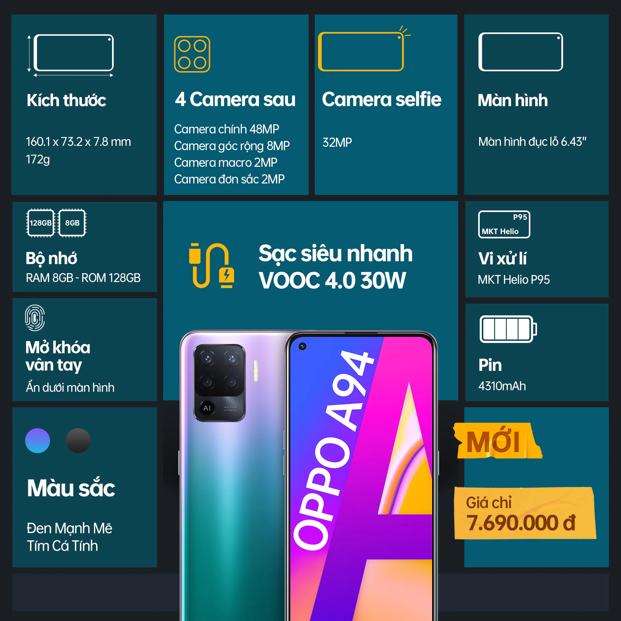 OPPO A94 ra mắt tại Việt Nam với cụm 4 camera ấn tượng, sạc nhanh VOOC 4.0 30W