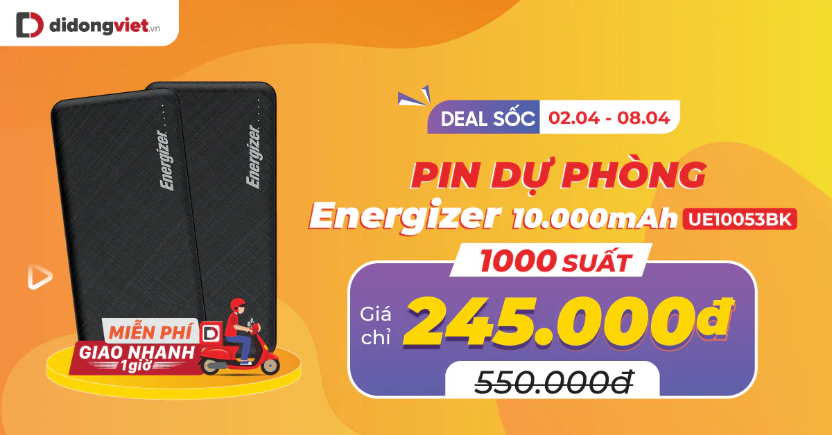 1000 suất mua pin dự phòng Energizer 10,000mAh UE10053 giảm 55%, chỉ còn 245 ngàn đồng