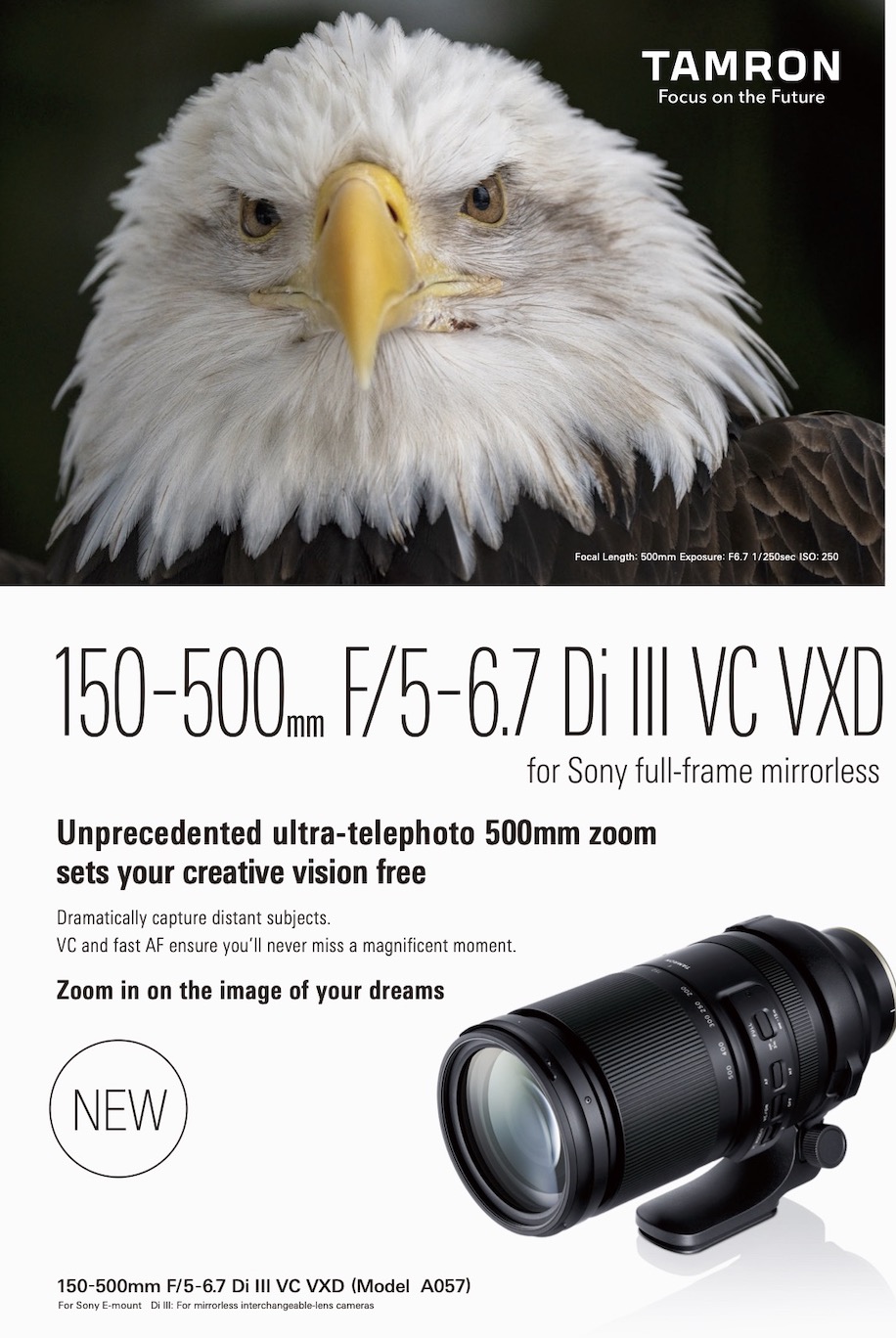 Lộ diện hình ảnh ống kính Tamron 150-500mm F5-6.7 Di III VC VXD sẽ được ra mắt 22/4