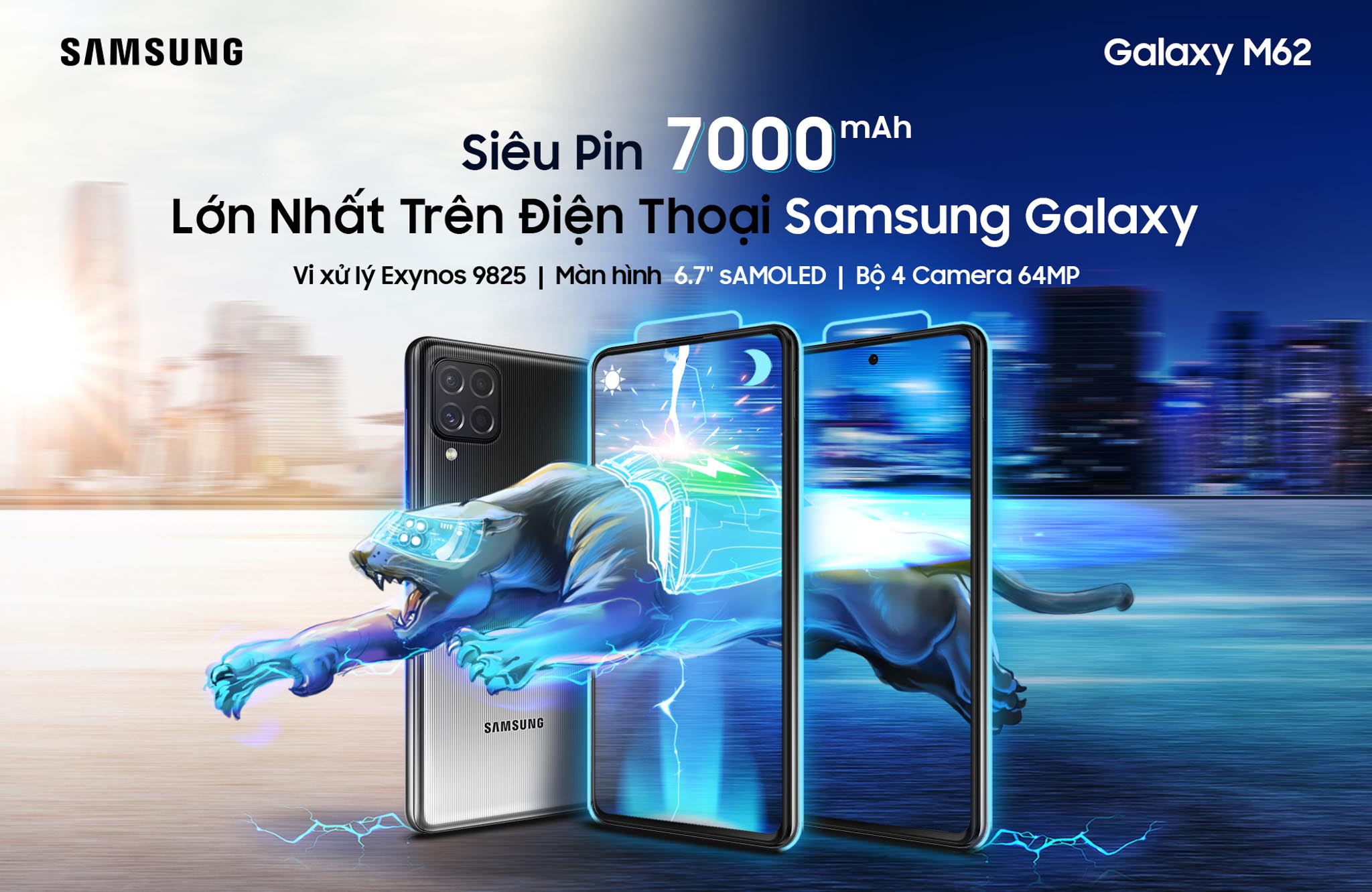 Samsung chính thức ra mắt Galaxy M62: Siêu pin “Mãnh thú” 7,000mAh lớn nhất trên điện thoại Samsung Galaxy