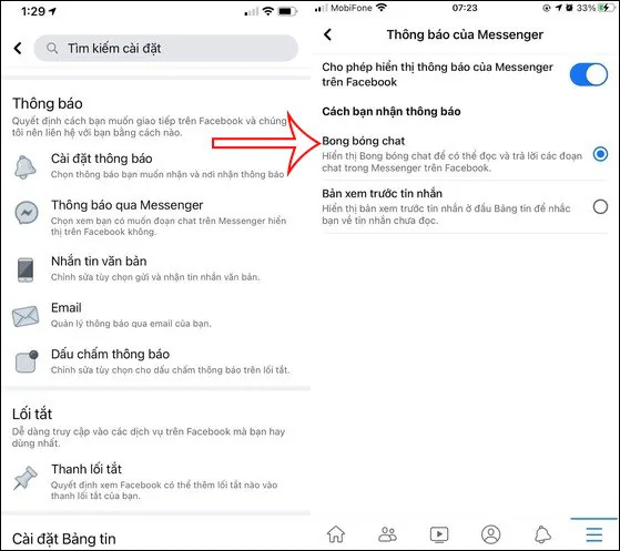Bong bóng chat Messenger trên iPhone