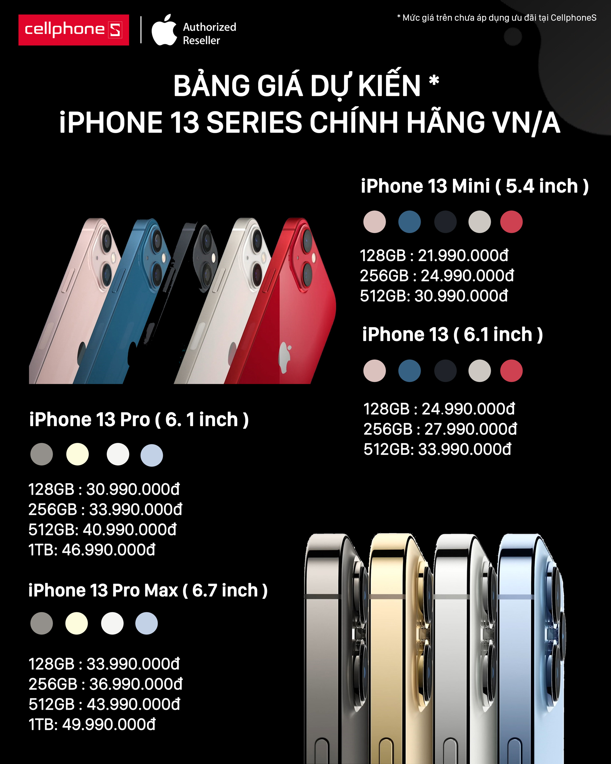 CellphoneS công bố giá bán dự kiến của iPhone 13 tại thị trường Việt Nam