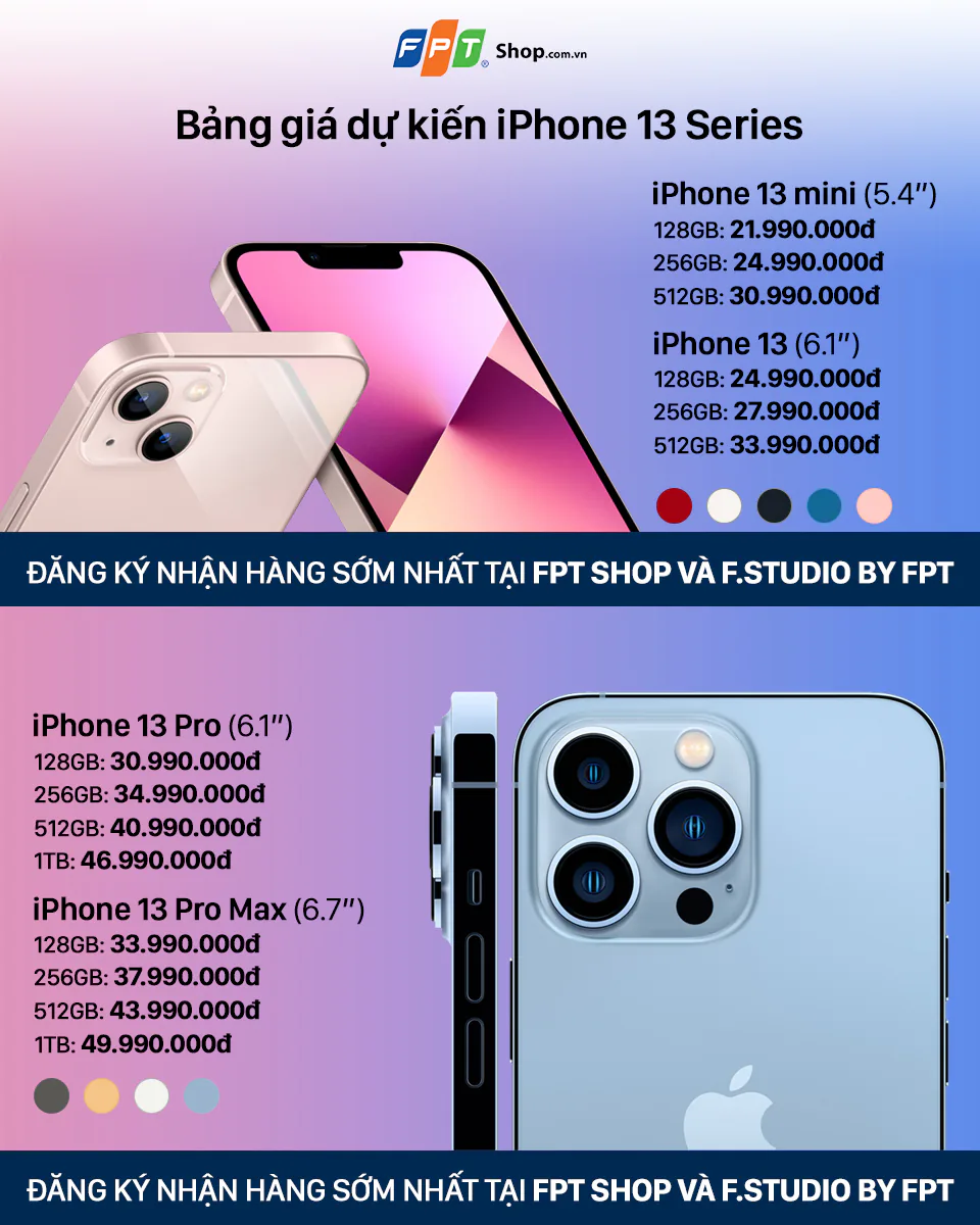 FPT Shop: iPhone 13 Series có giá dự kiến từ 21.99 triệu đồng