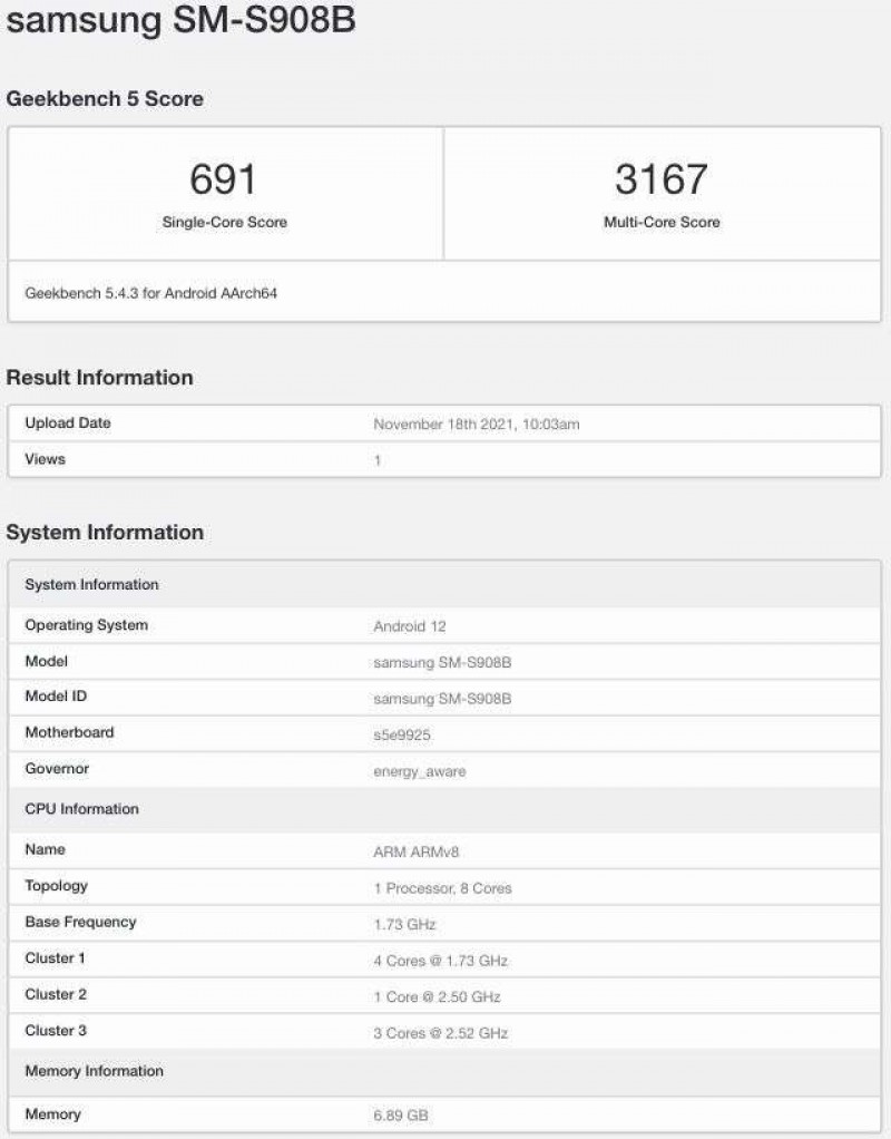 Xuất hiện điểm số Geekbench của Samsung Galaxy S22 Ultra với Exynos 2200