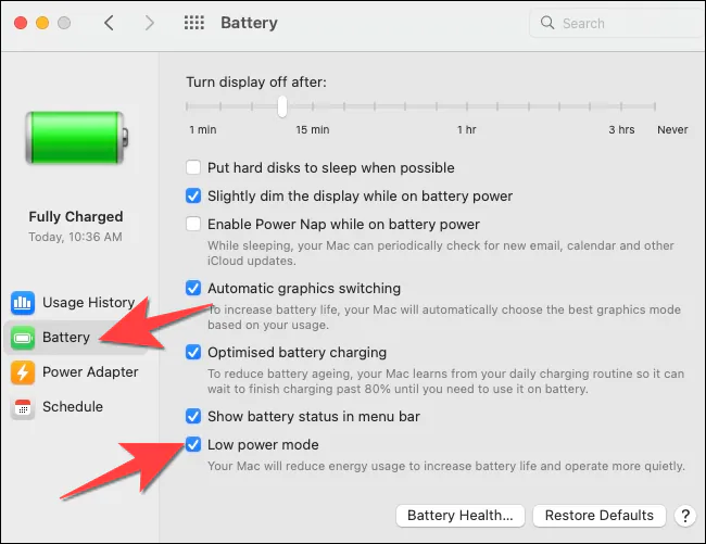 Kích hoạt Low Power Mode