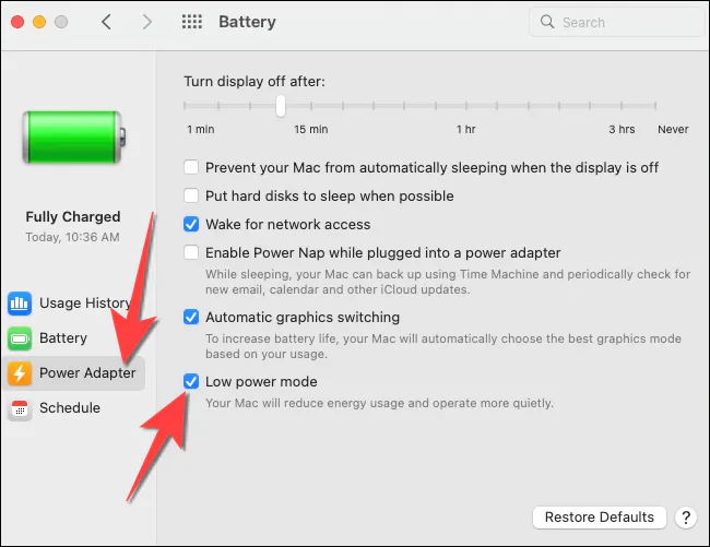 Kích hoạt Low Power Mode