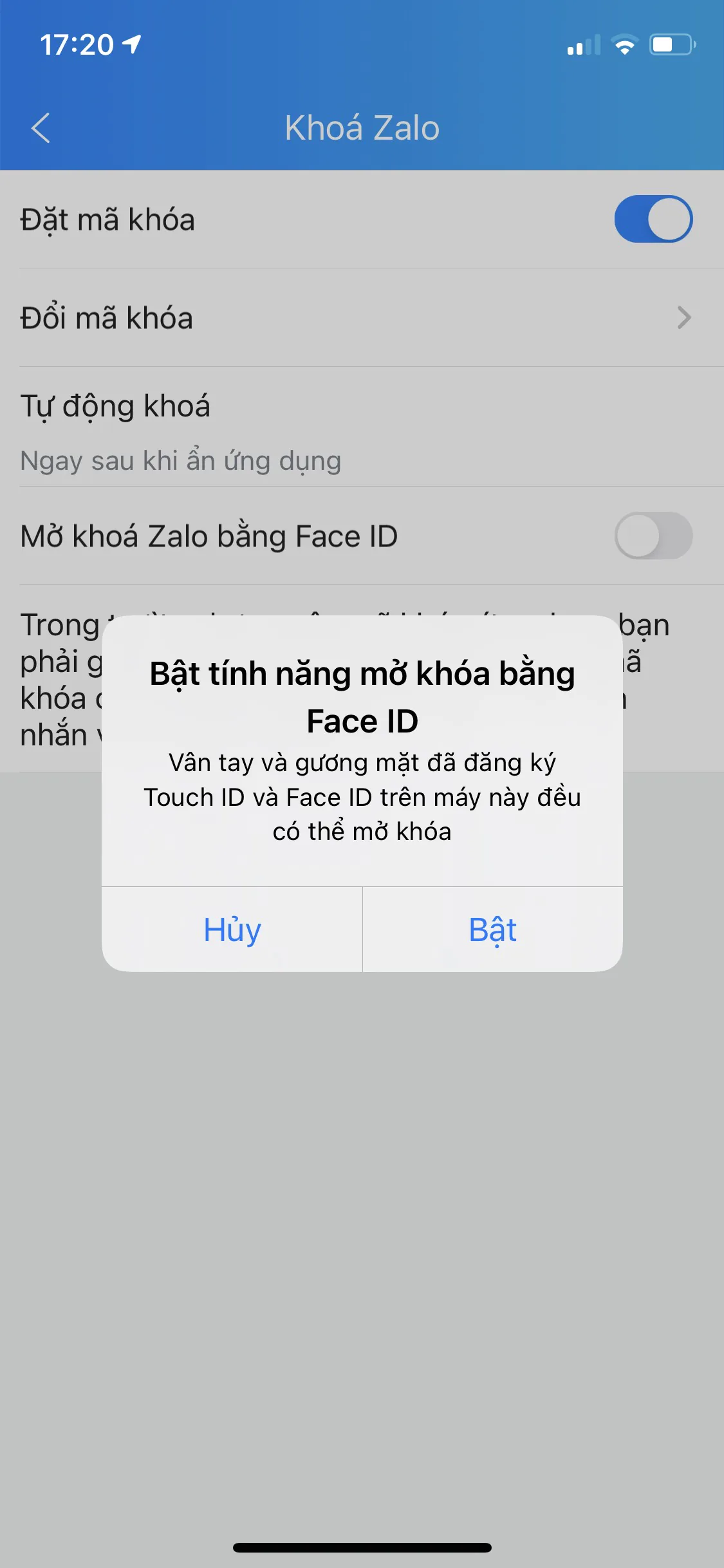 Hướng dẫn cách dùng vân tay hoặc Face ID để mở khoá ứng dụng Zalo