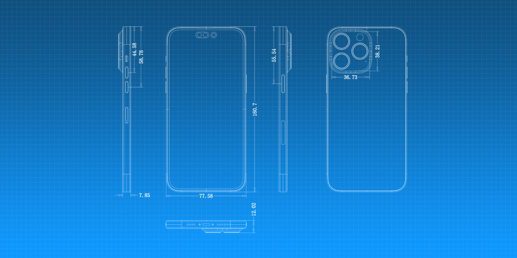 Ảnh phác thảo của iPhone 14 Pro cho thấy cụm camera sau không đổi và tai thỏ đã thay đổi