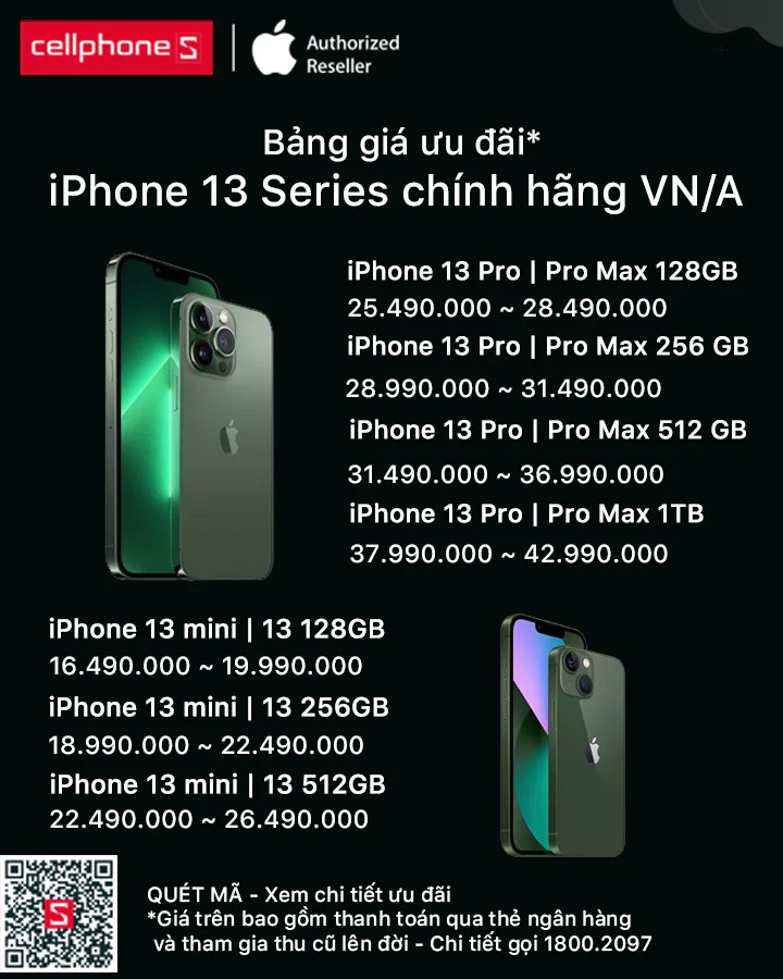 iPhone 13 series bản Xanh lá chính hãng mở bán tại CellphoneS