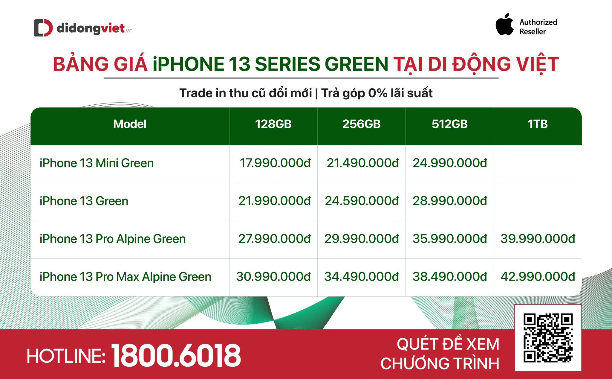 iPhone 13 series màu xanh lục chính thức lên kệ tại Việt Nam, giá chính thức từ 17.99 triệu đồng