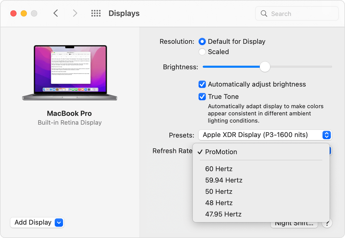 Cách thay đổi tần số trên màn hình MacBook Pro hoặc Apple Pro Display XDR