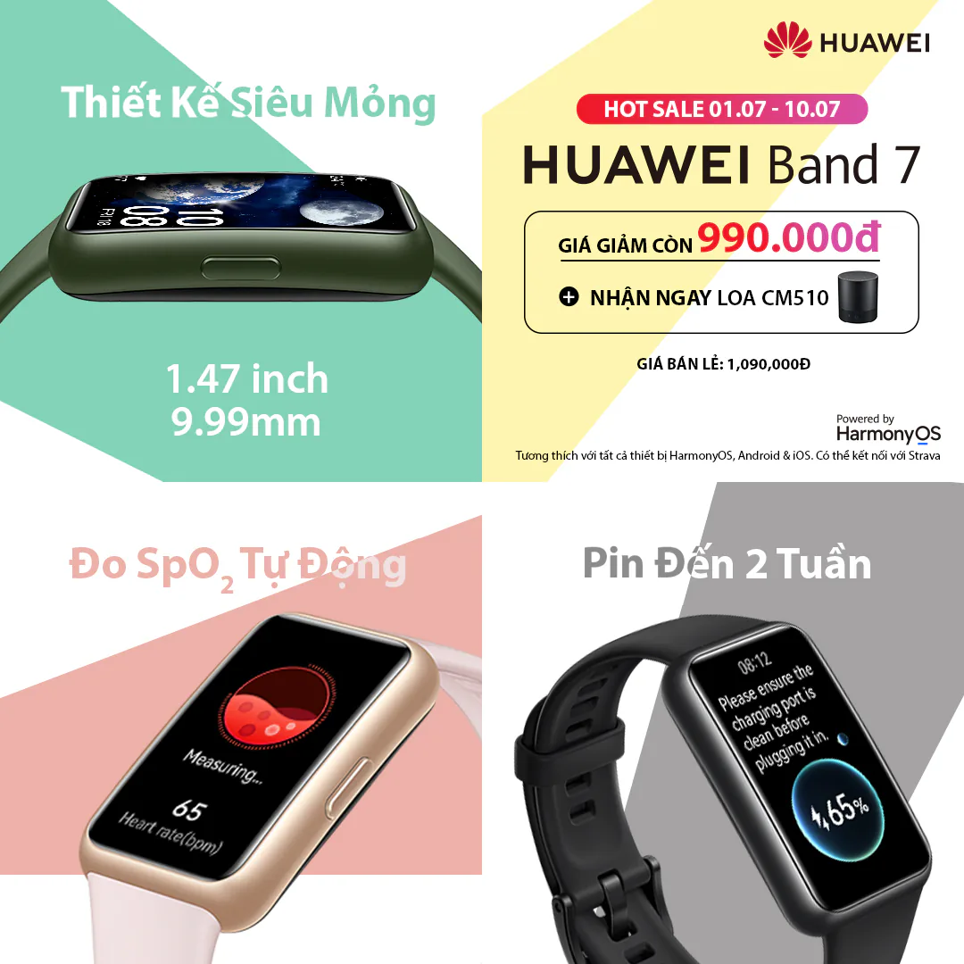 Ra mắt HUAWEI Band 7, vòng tay thể thao thông minh mỏng nhẹ nhất từ trước đến nay của HUAWEI