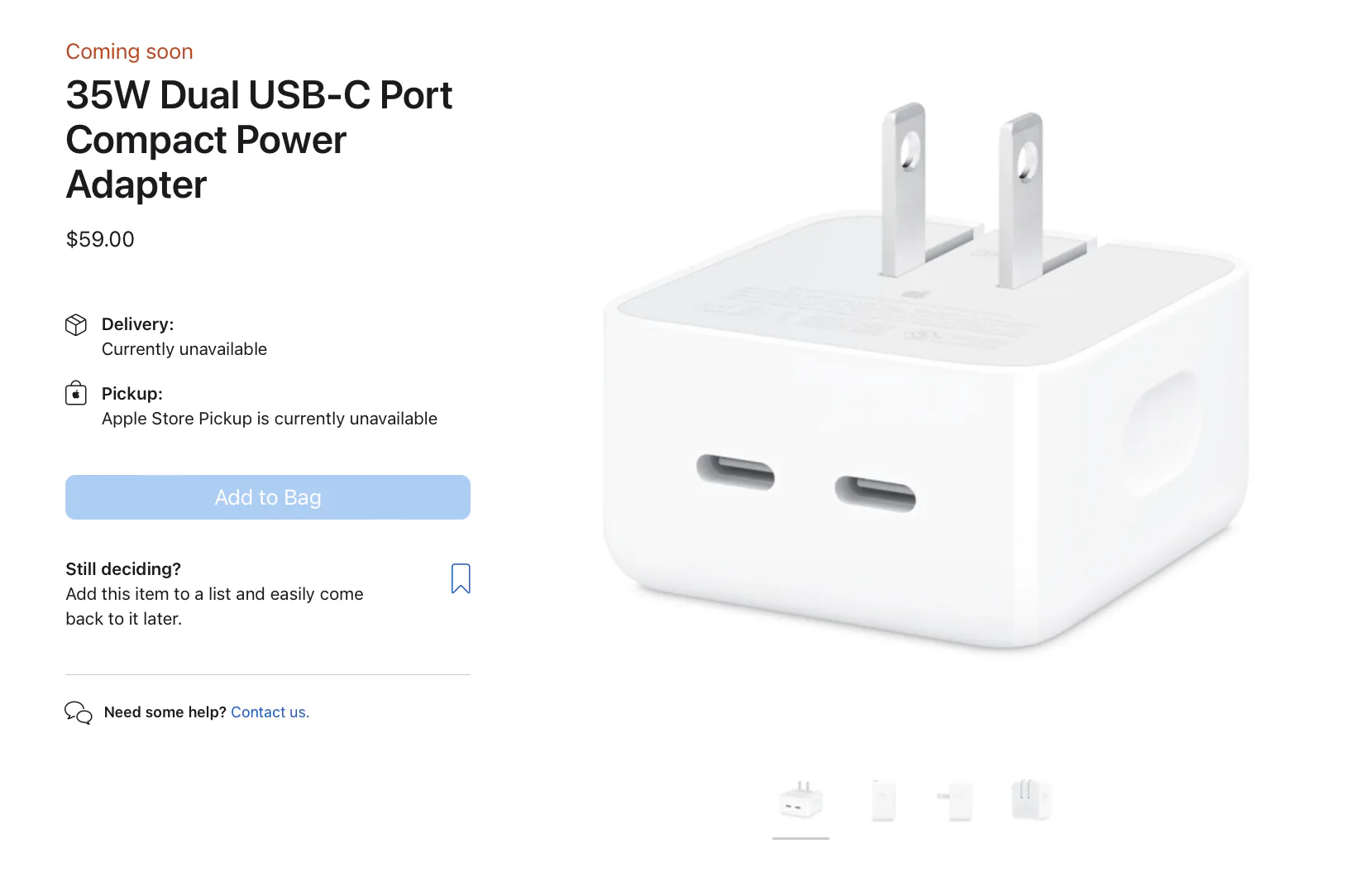 Cốc sạc Apple 35W 2 cổng USB-C sẽ được bán kèm với MacBook Air M2 với giá 20 USD