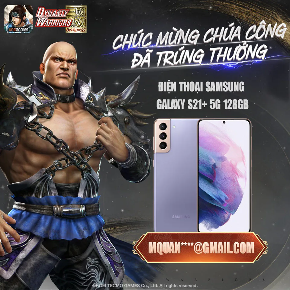 Đã có game thủ trúng giải thưởng Samsung Galaxy S21+ từ Dynasty Warriors: Overlords