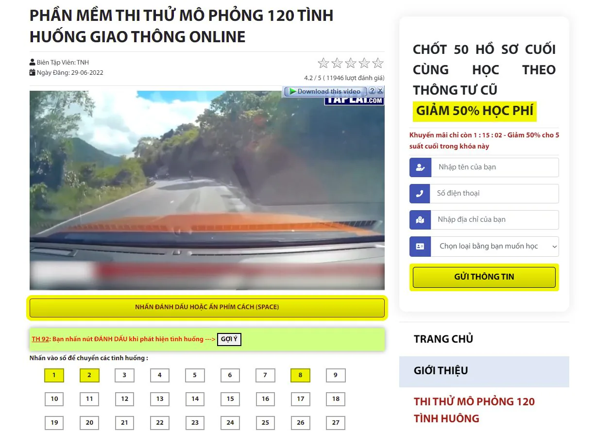 Hướng dẫn thi thử 120 câu mô phỏng GPLX B2 bằng máy tính