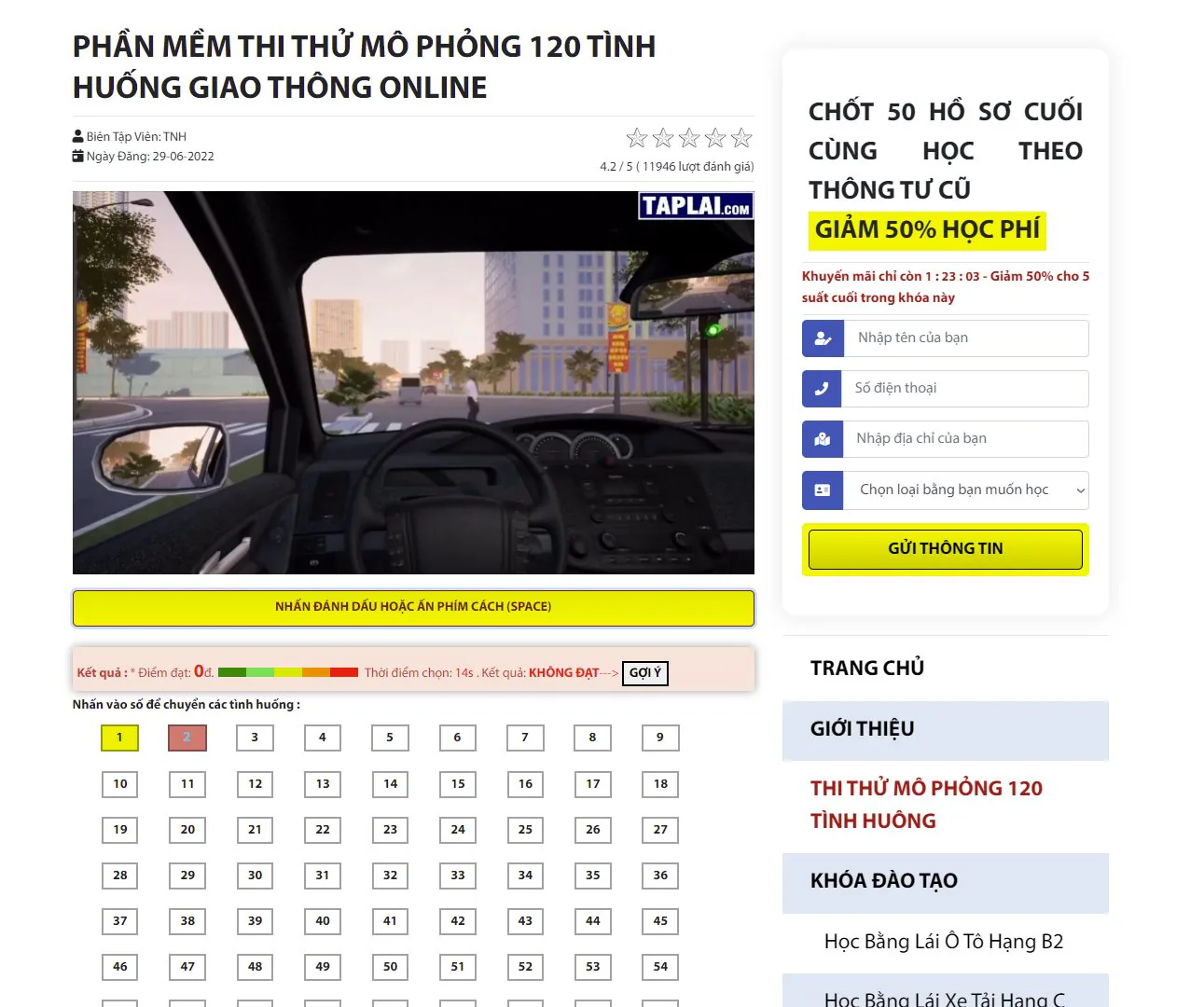 Hướng dẫn thi thử 120 câu mô phỏng GPLX B2 bằng máy tính