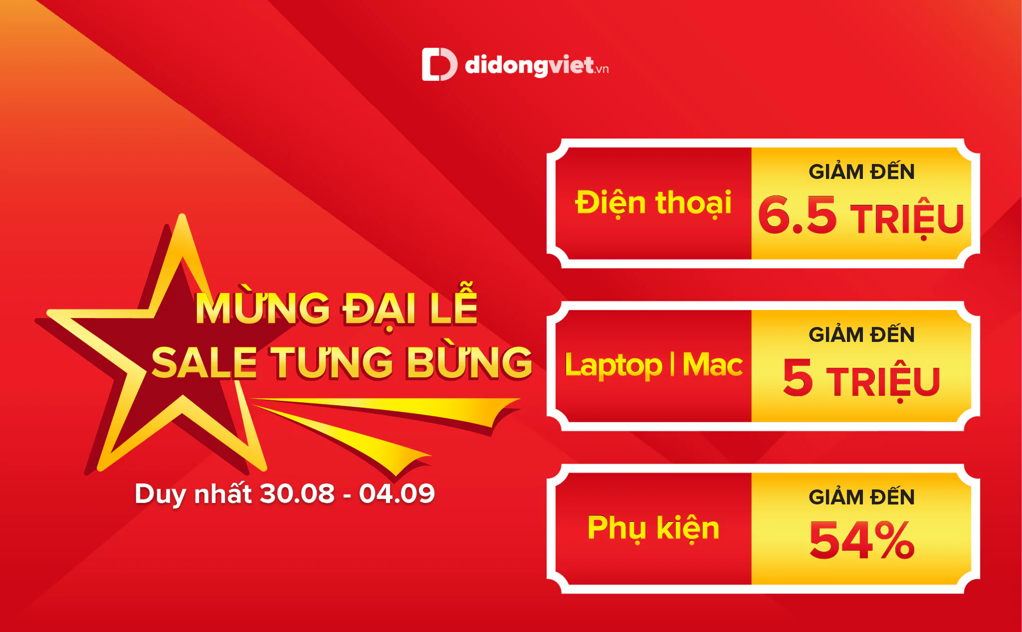 Đại lễ 2/9: Điện thoại, laptop, phụ kiện công nghệ,... ngập tràn khuyến mãi chờ khách, ưu đãi lên đến 54%