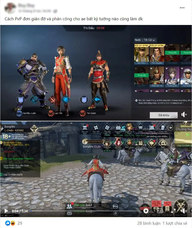 Game thủ Dynasty Warriors: Overlords “mất ăn mất ngủ” leo top PvP Độc Bộ Tranh Phong