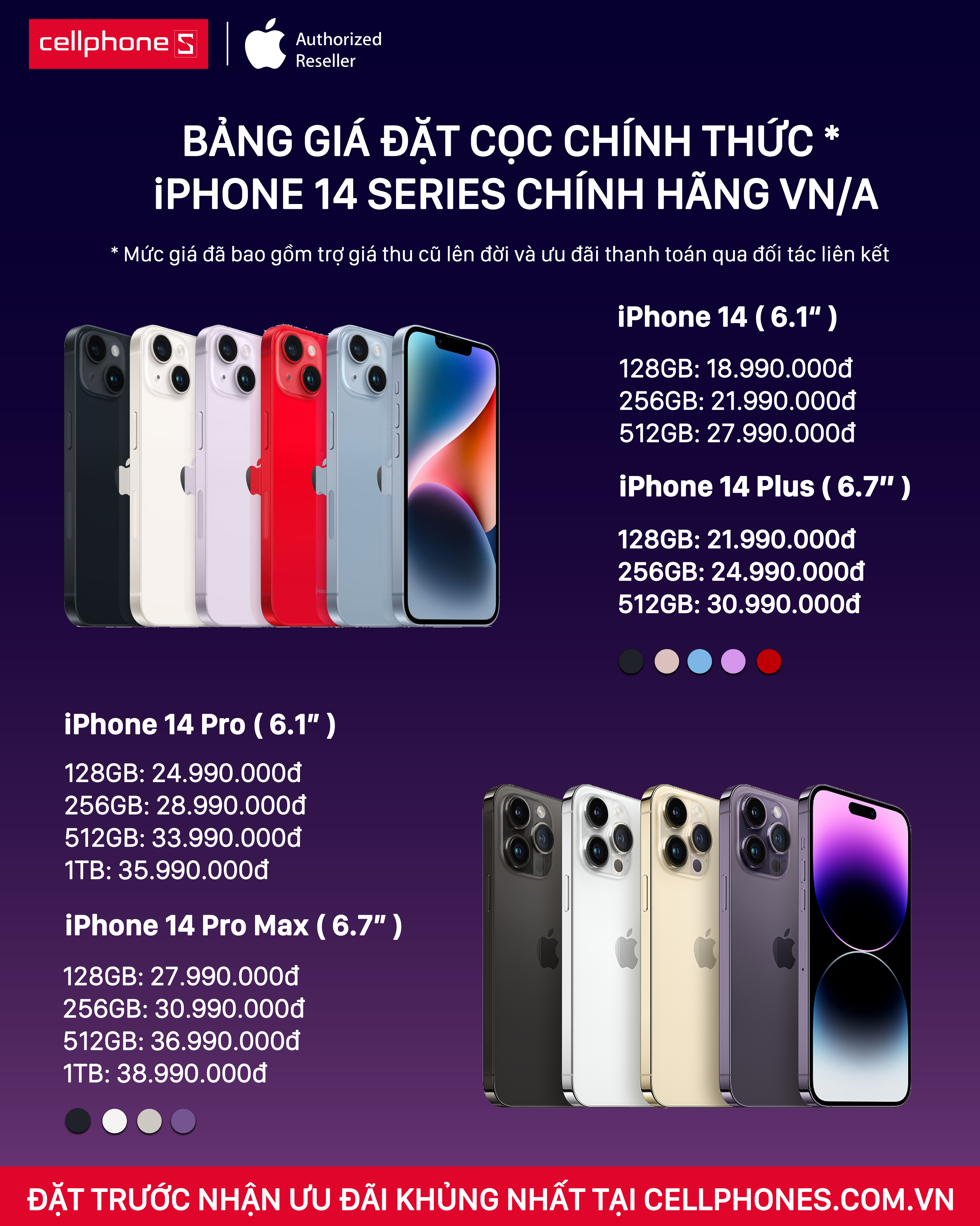 CellphoneS mở đặt trước iPhone 14 series chính hãng