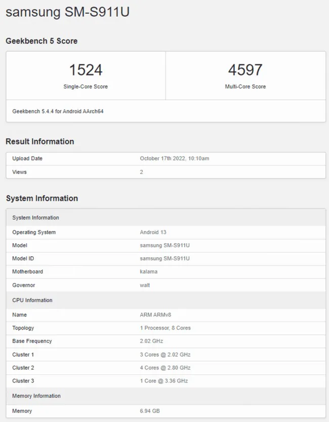 Xuất hiện điểm Geekbench của Galaxy S23 với Snapdragon 8 Gen 2