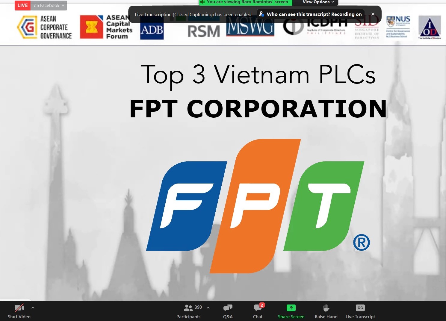 FPT lần thứ 2 được vinh danh Top 3 Công ty niêm yết có chất lượng quản trị tốt nhất khu vực