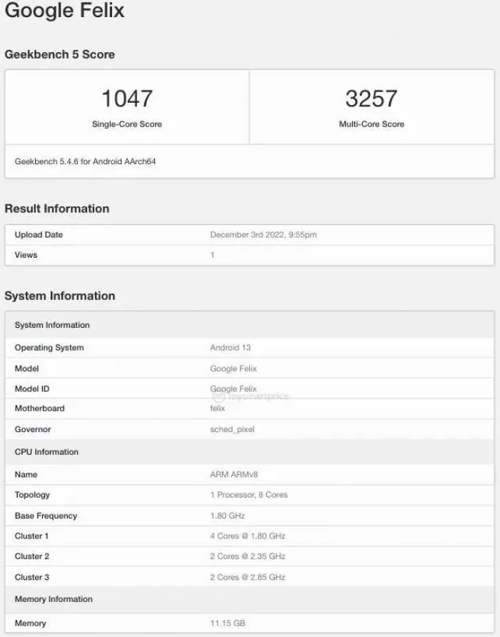 Xuất hiện điểm số Geekbench của Pixel Fold với biệt danh là Google Felix