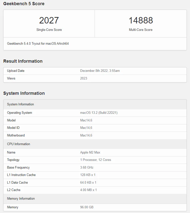Tiếp tục xuất hiện điểm Geekbench của máy Mac với chip M2 Max